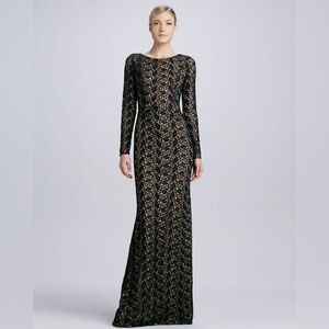 Carmen Marc Valvo Black and Gold Maxi Dress